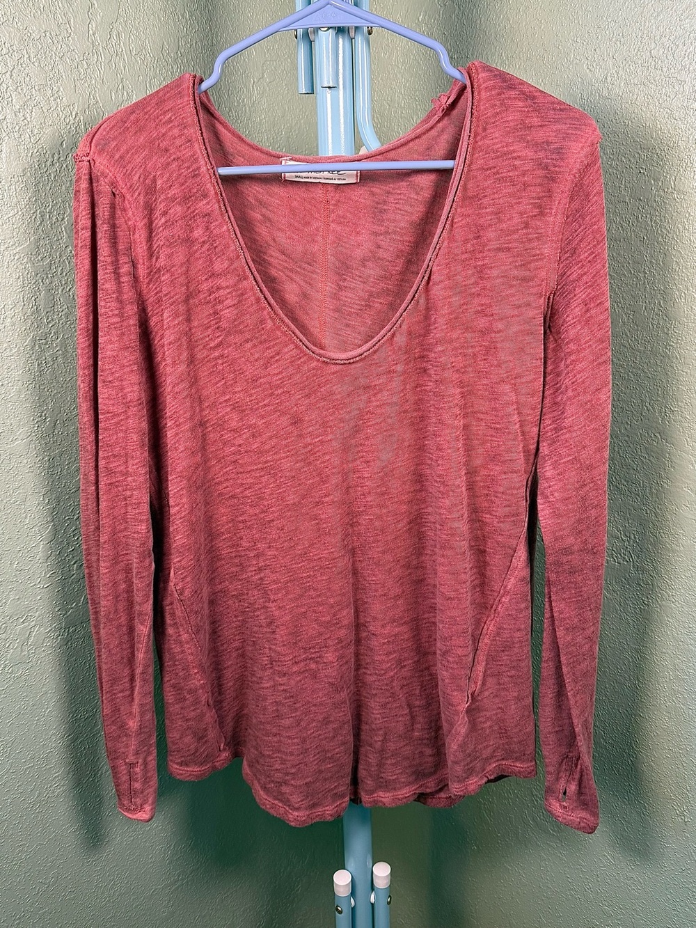 Free People We The Free "It's A Secret" Scoop Neck Tee Maroon/Dusty Rose Spacedy